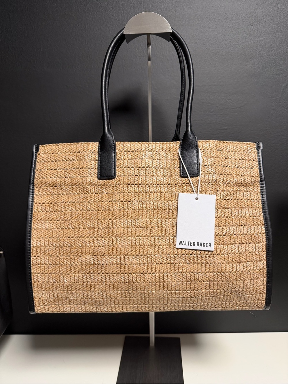 Walter Baker Delaney Woven Raffia Tote – Natural/Black | NWT